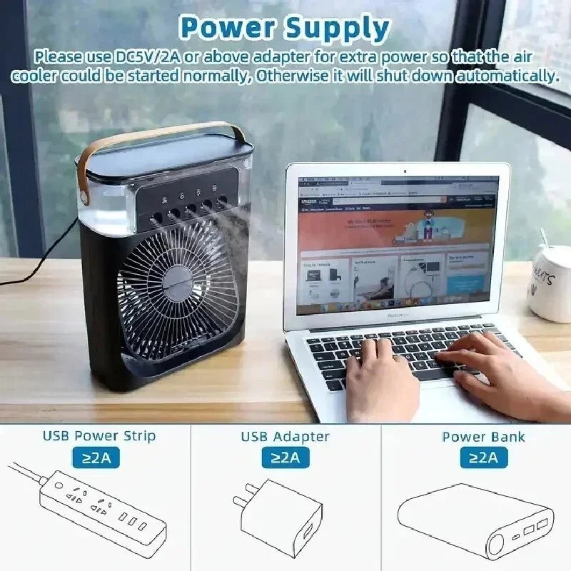 Portable 3 in 1 Fan Air Conditioner Household Small Air Cooler LED Night Lights